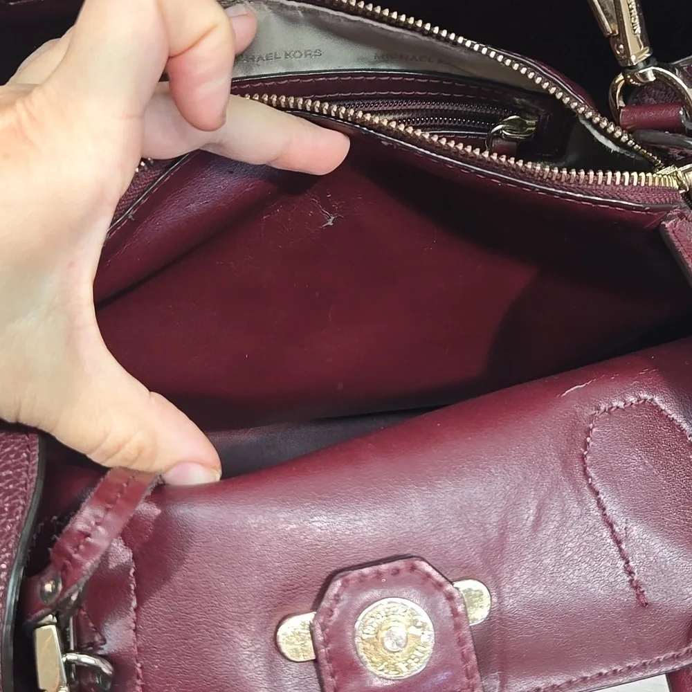 Michael Kors Women Burgundy Leather Tote Bag Crossbody Tote